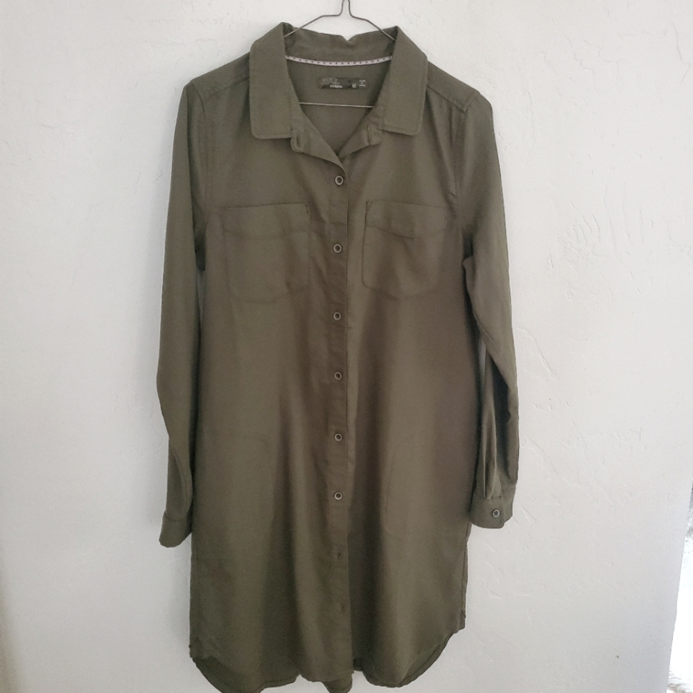 Prana Yarrow Organic Cotton Hemp Blend Dress Womans Size M Olive Green